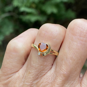 Vintage 14K Gold Diamond Heart Shape Citrine Ring - Boylerpf