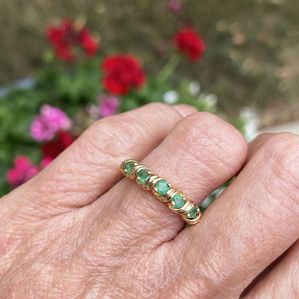 Vintage Gold Emerald Half Eternity Band Ring, Sz 6.5 - Boylerpf