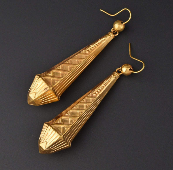18K Gold Silver Large Art Nouveau Chandelier Earrings - Boylerpf