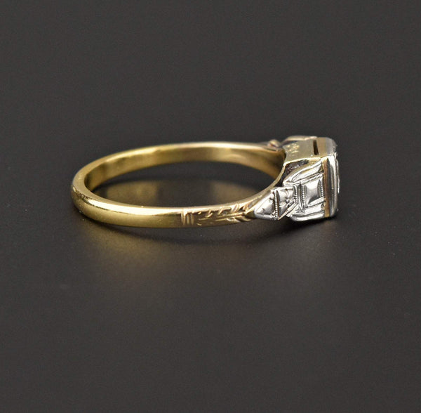 Antique 18K Gold, Platinum, Diamond Engagement Ring - Boylerpf