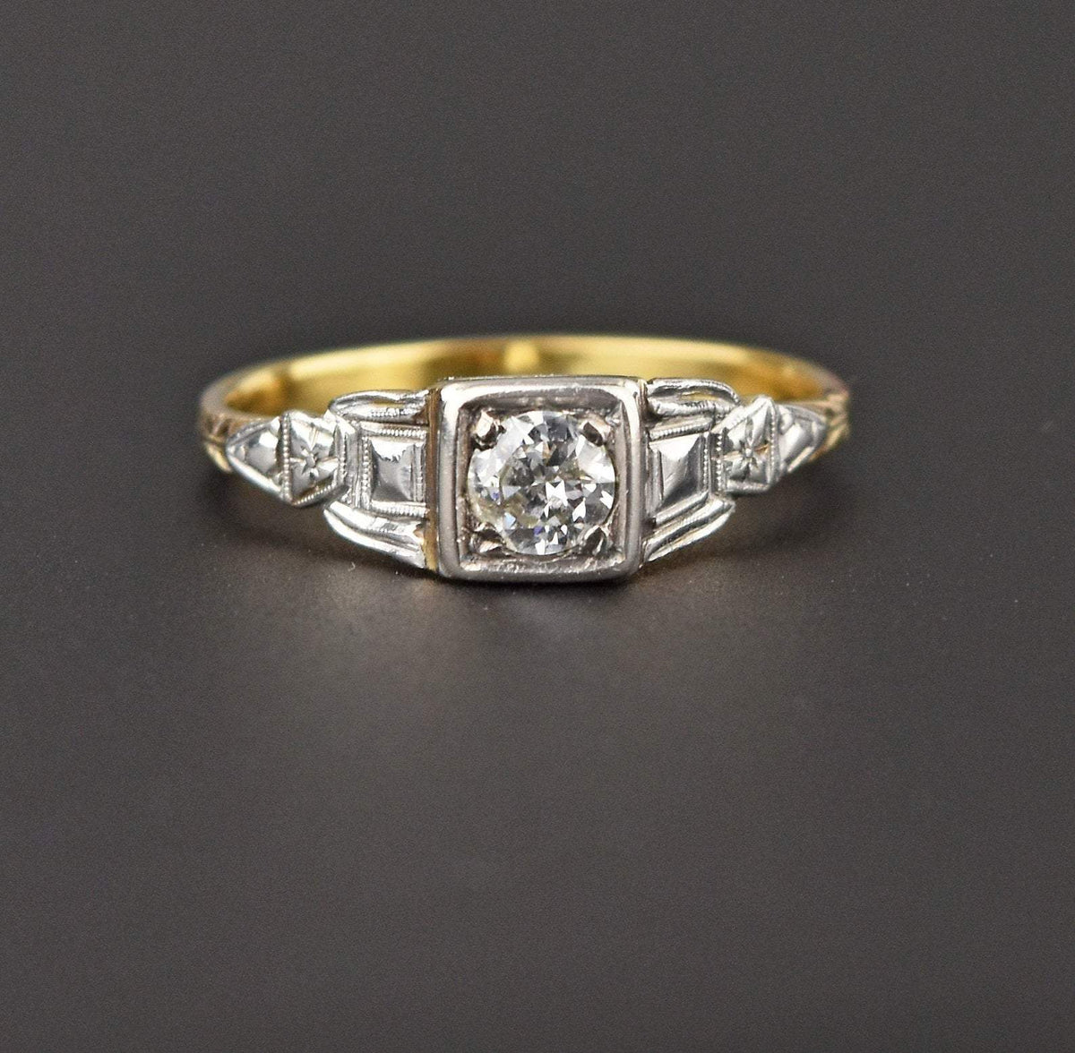 Antique 18K Gold, Platinum, Diamond Engagement Ring | Boylerpf