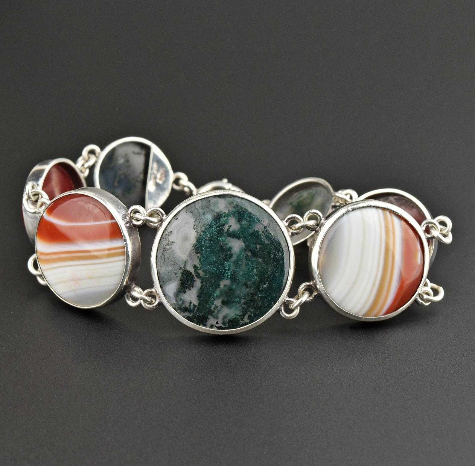 Bracelet Vintage En Argent 800 Millièmes Avec Agate Ovale - 29 Grammes, Occasion