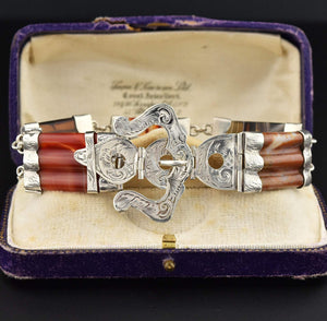 Victorian Sterling Silver Scottish Agate Buckle Bracelet - Boylerpf
