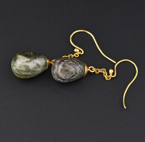 Vintage 18K Gold Hard Stone Egg Pendant Earrings - Boylerpf
