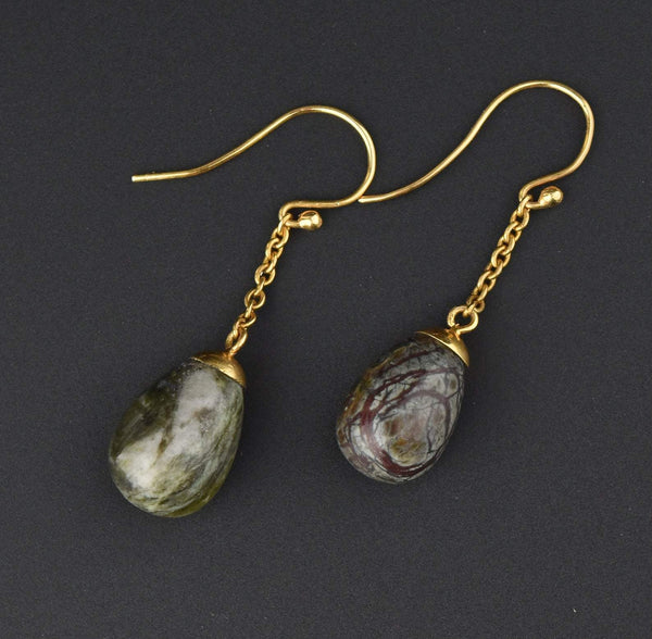 Vintage 18K Gold Hard Stone Egg Pendant Earrings - Boylerpf