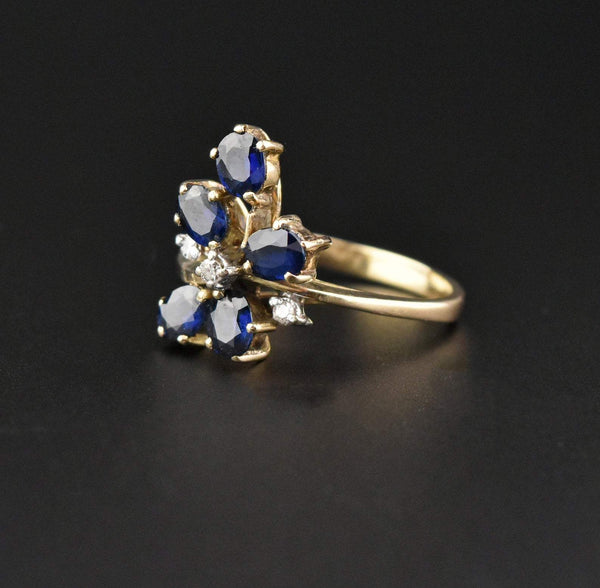 Sapphire Diamond 14K Gold Flower Cluster Ring - Boylerpf