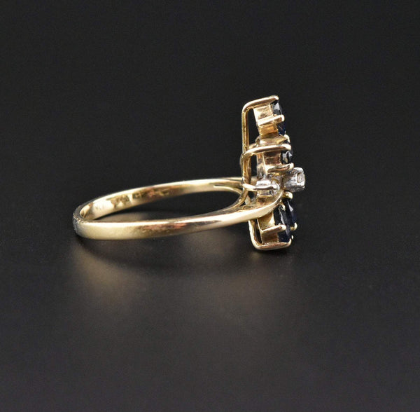 Sapphire Diamond 14K Gold Flower Cluster Ring - Boylerpf