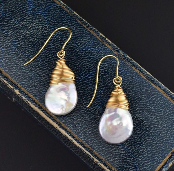 Natural Multicolor Baroque Pearl Grape Dangle Earrings - Gold Hook, Vintage