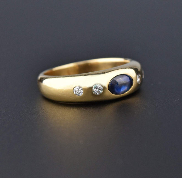 14K Gold Diamond Sapphire Cabochon Gypsy Ring - Boylerpf