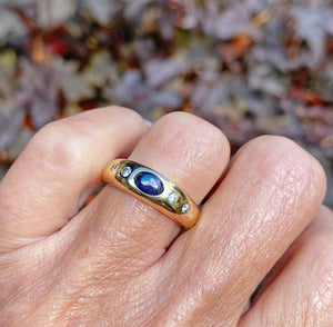 Heavy 14K Gold Diamond Sapphire Cabochon Ring - Boylerpf