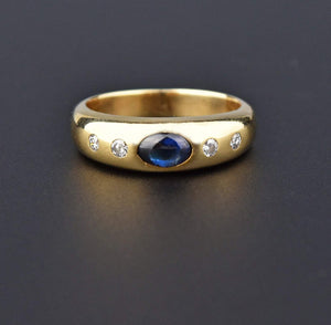 Heavy 14K Gold Diamond Sapphire Cabochon Ring - Boylerpf