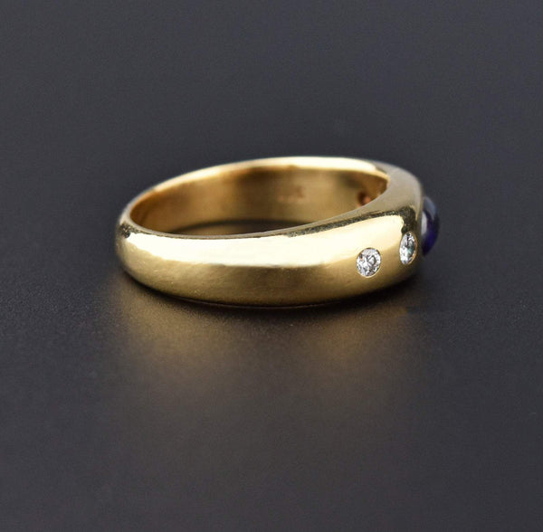 Heavy 14K Gold Diamond Sapphire Cabochon Ring - Boylerpf