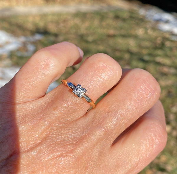 Art Deco 14K Gold Diamond Engagement Ring, Sz 6.25 - Boylerpf
