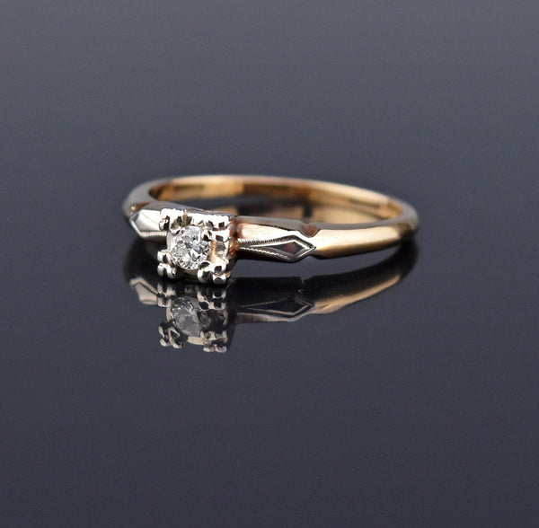 Art Deco 14K Gold Diamond Engagement Ring, Sz 6.25 - Boylerpf
