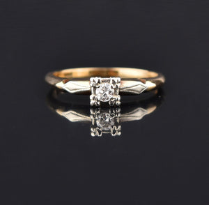 Art Deco 14K Gold Diamond Engagement Ring, Sz 6.25 - Boylerpf