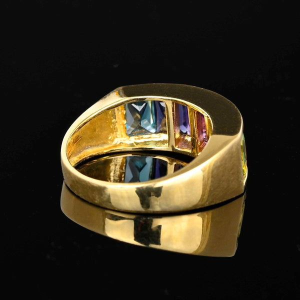 Wide 14K Gold Cushion Cut Multi Gemstone Ring - Boylerpf