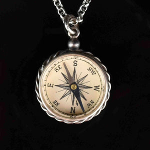 Vintage Silver Working Compass Fob Pendant Necklace - Boylerpf