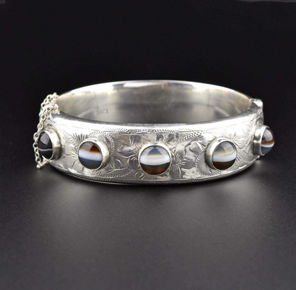 Banded Agate Vintage Engraved Silver Bracelet - Boylerpf