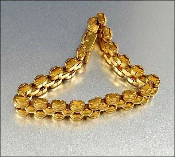 Vintage Swiss Gold Tank Tread Panther Link Bracelet - Boylerpf